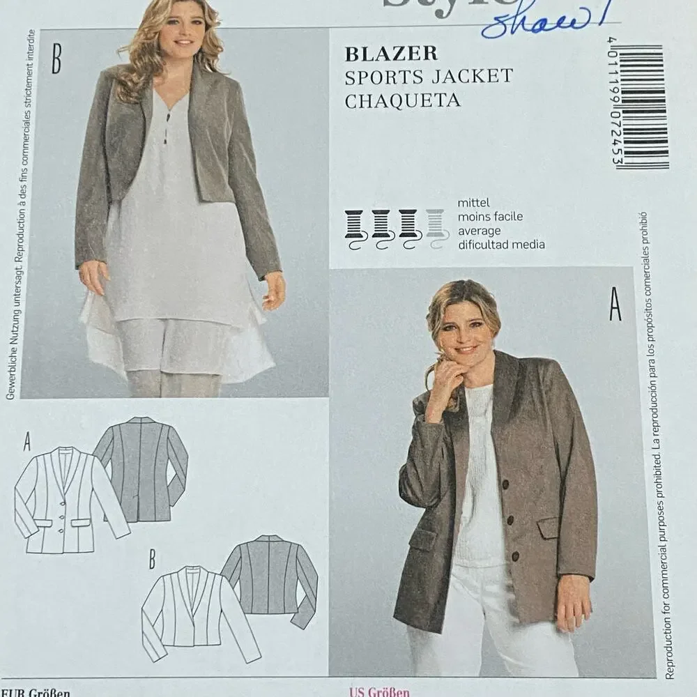 Burda sewing pattern #7245 blazer jacket short or long UNCUT Plus Size US 18-30